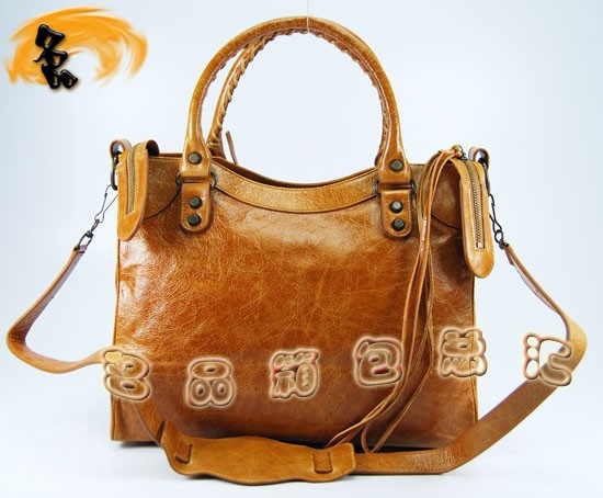 084616 Balenciaga機車包 巴黎世家單肩包 進口牛皮經典時尚女包 手提包 駝色