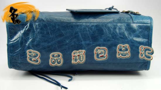 115748L 巴黎世家機車包 Balenciaga單肩包 進口油皮時尚女包 手提包 寶藍色