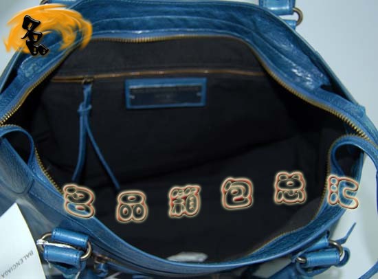 115748L 巴黎世家機車包 Balenciaga單肩包 進口油皮時尚女包 手提包 寶藍色