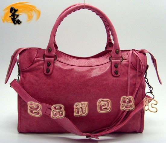 115748L 巴黎世家機(jī)車包 進(jìn)口油皮時(shí)尚女包 Balenciaga單肩包 手提包 粉紅色