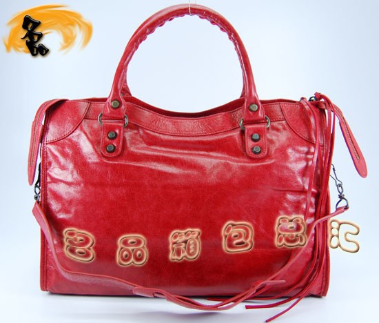 115748L 巴黎世家機(jī)車包 Balenciaga單肩包 進(jìn)口油皮時尚女包 手提包 紅色