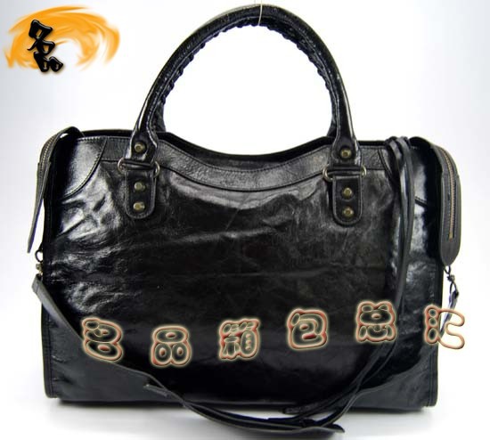 115748L 巴黎世家機車包 手提包 Balenciaga單肩包 進口油皮時尚女包 黑色