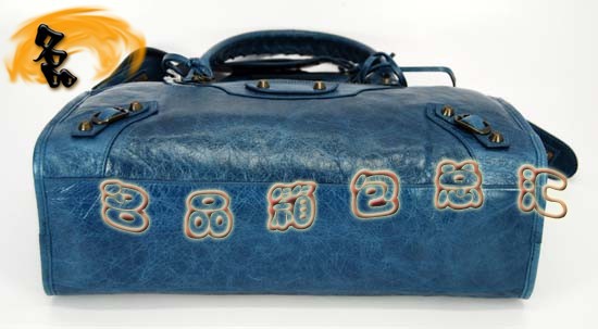 115748S 巴黎世家機車包 Balenciaga單肩包 進口油皮時尚女包 手提包 寶藍色
