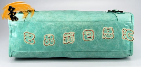 115748S 巴黎世家機(jī)車包 Balenciaga單肩包 手提包 進(jìn)口油皮時(shí)尚女包 湖水藍(lán)色