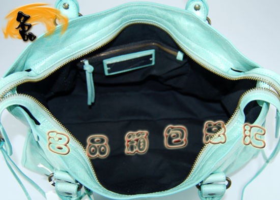 115748S 巴黎世家機(jī)車包 Balenciaga單肩包 手提包 進(jìn)口油皮時(shí)尚女包 湖水藍(lán)色