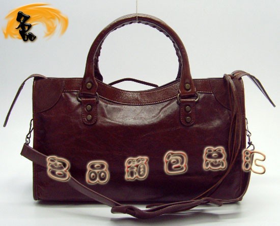 115748S 巴黎世家機車包 手提包 Balenciaga單肩包 進口油皮時尚女包 深啡色