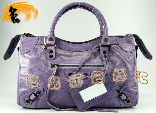 115748S 巴黎世家單肩包 進口油皮時尚女包 Balenciaga機車包 手提包 淺紫色