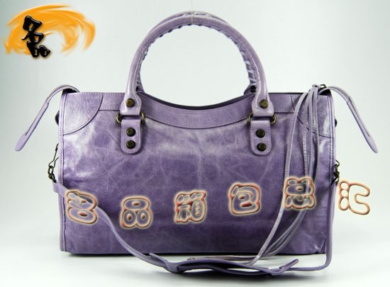 115748S 巴黎世家單肩包 進口油皮時尚女包 Balenciaga機車包 手提包 淺紫色