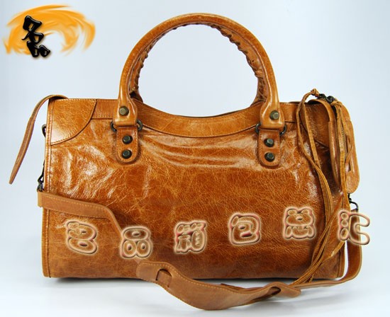 115748S 巴黎世家手提包 Balenciaga機車包 進口油皮時尚女包 單肩包 駝色