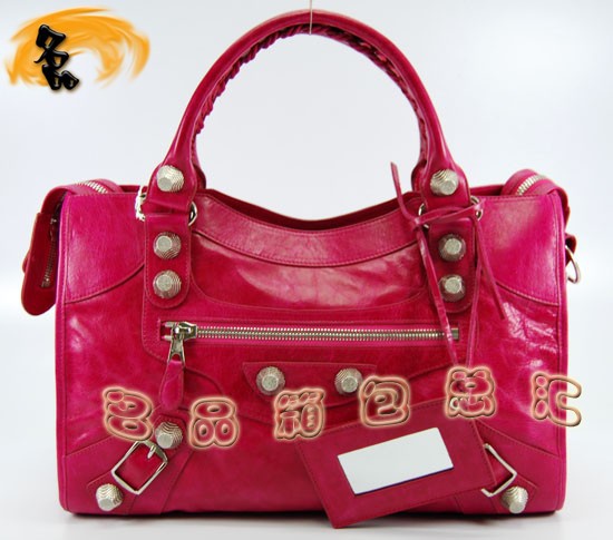 173084A Balenciaga單肩包 巴黎世家手提包 進口牛皮經典時尚女包 機車包 玫紅色