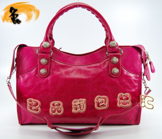 173084A Balenciaga單肩包 巴黎世家手提包 進口牛皮經典時尚女包 機車包 玫紅色