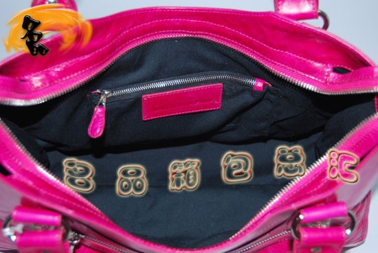 173084A Balenciaga單肩包 巴黎世家手提包 進口牛皮經典時尚女包 機車包 玫紅色