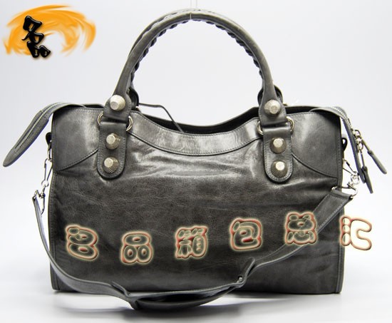 173084A Balenciaga手提包 巴黎世家單肩包 進口牛皮經典時尚女包 機車包 深銀灰色