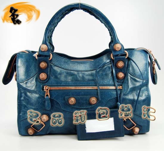 173084C Balenciaga手提包 巴黎世家單肩包 進口牛皮經典時尚女包 機車包 寶藍色