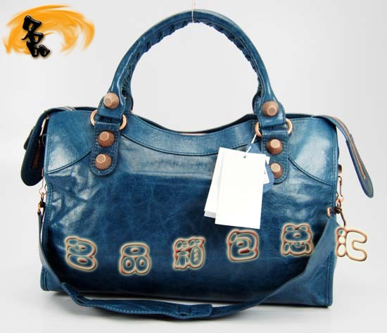 173084C Balenciaga手提包 巴黎世家單肩包 進口牛皮經典時尚女包 機車包 寶藍色