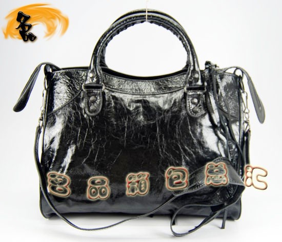 235216 巴黎世家單肩包 進口油皮時尚女包 Balenciaga機車包 手提包 黑色