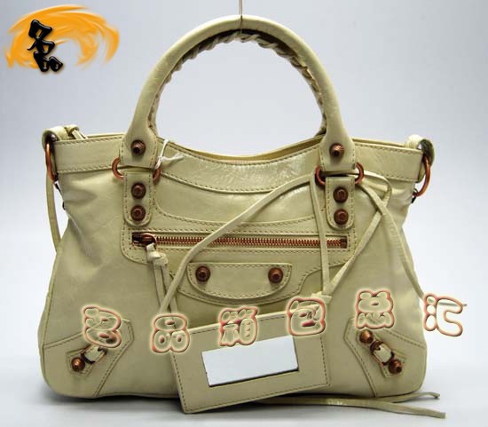 240557C 巴黎世家單肩包 Balenciaga機車包 進口油皮時尚女包 手提包 米白色