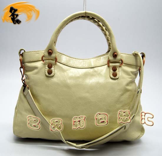 240557C 巴黎世家單肩包 Balenciaga機車包 進口油皮時尚女包 手提包 米白色