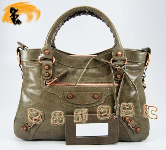 240557C 巴黎世家單肩包 進口油皮時尚女包 Balenciaga機車包 手提包 銀灰色