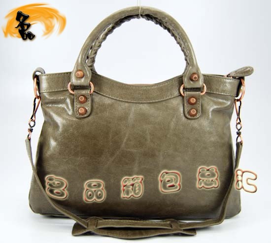 240557C 巴黎世家單肩包 進口油皮時尚女包 Balenciaga機車包 手提包 銀灰色