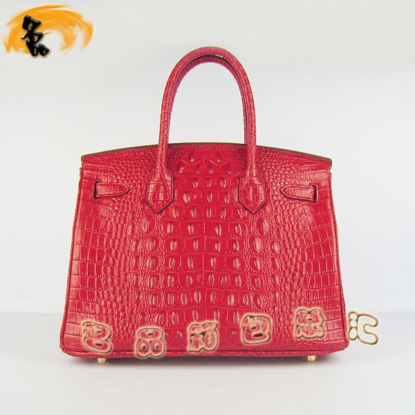 6088 Hermes Birkin 鉑金包 愛馬仕女包 Hermes手提包 鱷魚頭紋(30) 大紅色金扣