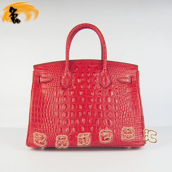 6088 Hermes Birkin 鉑金包 Hermes手提包 愛馬仕女包 鱷魚頭紋(30) 大紅色銀扣