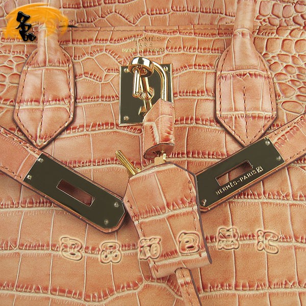 6088 愛馬仕女包 Hermes手提包 Hermes Birkin 鉑金包 鱷魚紋(30)橙色金扣