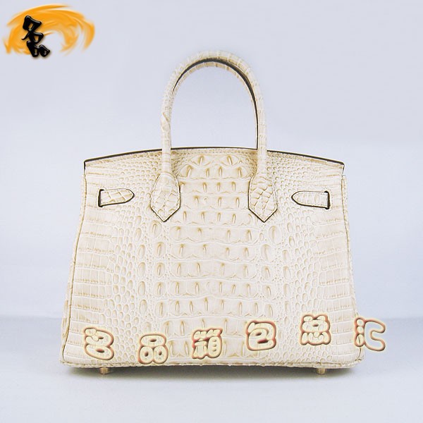 6088 愛馬仕女包 Hermes手提包 Hermes Birkin 鉑金包 鱷魚頭紋(30) 米白色金扣