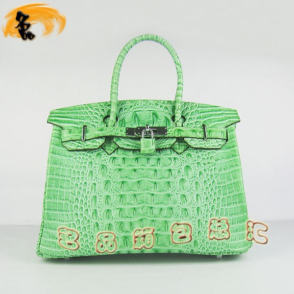 6088 愛馬仕女包 Hermes手提包 Hermes Birkin 鉑金包 鱷魚頭紋(30) 綠色銀扣