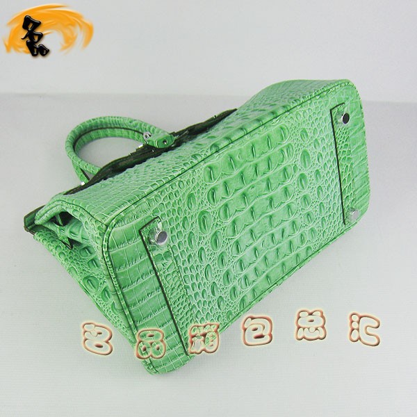 6088 愛馬仕女包 Hermes手提包 Hermes Birkin 鉑金包 鱷魚頭紋(30) 綠色銀扣
