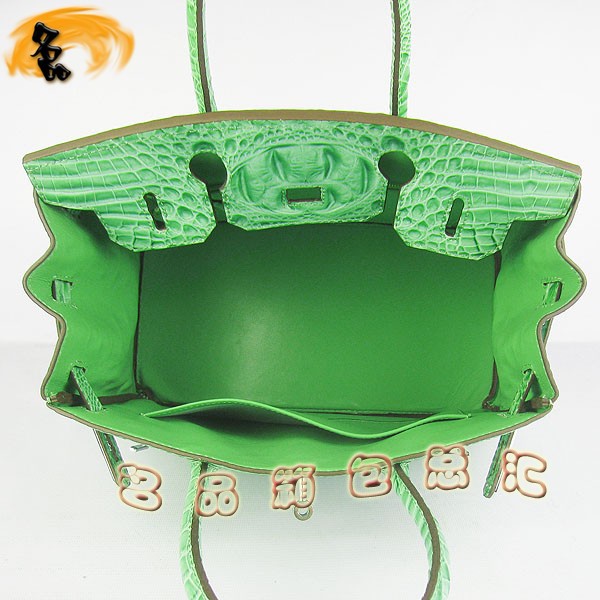 6088 愛馬仕女包 Hermes手提包 Hermes Birkin 鉑金包 鱷魚頭紋(30) 綠色銀扣