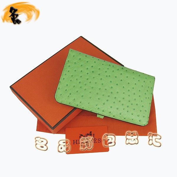 H001 Hermes錢包 愛馬仕經(jīng)典款兩折錢包 Hermes手拿包 鴕鳥紋女士錢夾 綠色