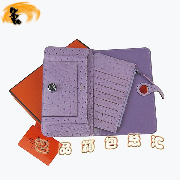 H001 Hermes錢(qián)包 愛(ài)馬仕經(jīng)典款兩折錢(qián)包 Hermes手拿包 鴕鳥(niǎo)紋女士錢(qián)夾 紫色