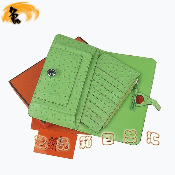H001 Hermes錢包 愛馬仕經(jīng)典款兩折錢包 Hermes手拿包 鴕鳥紋女士錢夾 綠色