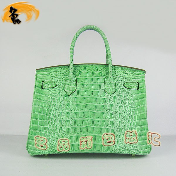6088 愛馬仕女包 Hermes手提包 Hermes Birkin 鉑金包 鱷魚頭紋(30) 綠色金扣