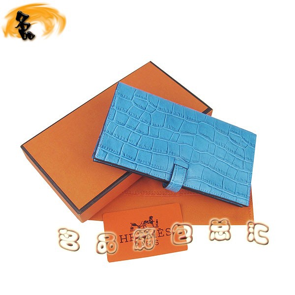 H005 Hermes錢(qián)包 愛(ài)馬仕經(jīng)典H扣兩折錢(qián)包 Hermes長(zhǎng)款錢(qián)包 鱷魚(yú)紋女士錢(qián)夾 中藍(lán)色