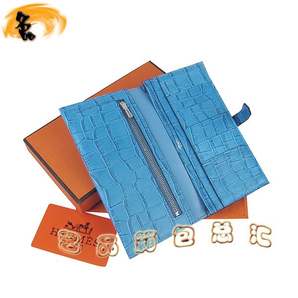 H005 Hermes錢(qián)包 愛(ài)馬仕經(jīng)典H扣兩折錢(qián)包 Hermes長(zhǎng)款錢(qián)包 鱷魚(yú)紋女士錢(qián)夾 中藍(lán)色