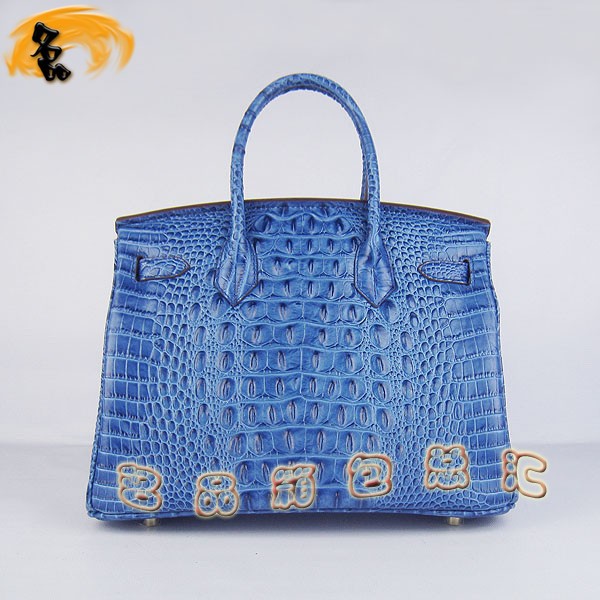6088 愛馬仕女包 Hermes手提包 Hermes Birkin 鉑金包 鱷魚頭紋(30) 深藍色金扣