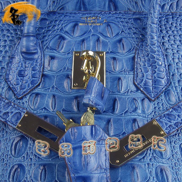 6088 愛馬仕女包 Hermes手提包 Hermes Birkin 鉑金包 鱷魚頭紋(30) 深藍色金扣