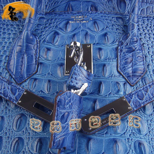 6088 愛馬仕女包 Hermes手提包 Hermes Birkin 鉑金包 鱷魚頭紋(30) 深藍色銀扣