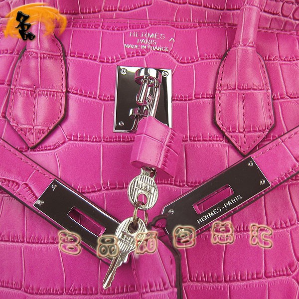 6088 愛馬仕女包 Hermes手提包 Hermes Birkin 鉑金包 鱷魚紋(30) 桃紅色銀扣