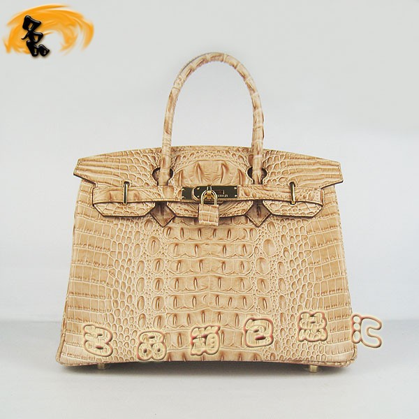 6088 愛馬仕女包 Hermes手提包 Hermes Birkin 鉑金包 鱷魚頭紋(30) 土黃色金扣
