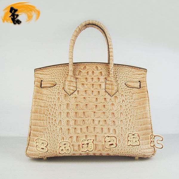 6088 愛馬仕女包 Hermes手提包 Hermes Birkin 鉑金包 鱷魚頭紋(30) 土黃色金扣