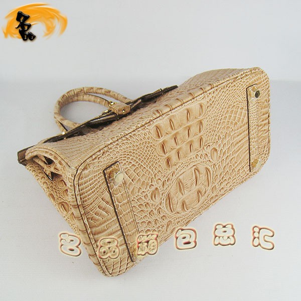 6088 愛馬仕女包 Hermes手提包 Hermes Birkin 鉑金包 鱷魚頭紋(30) 土黃色金扣
