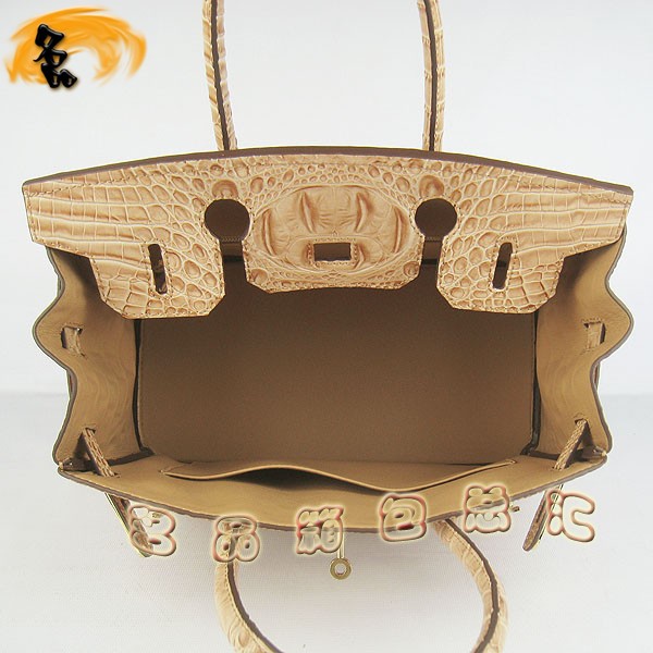 6088 愛馬仕女包 Hermes手提包 Hermes Birkin 鉑金包 鱷魚頭紋(30) 土黃色金扣
