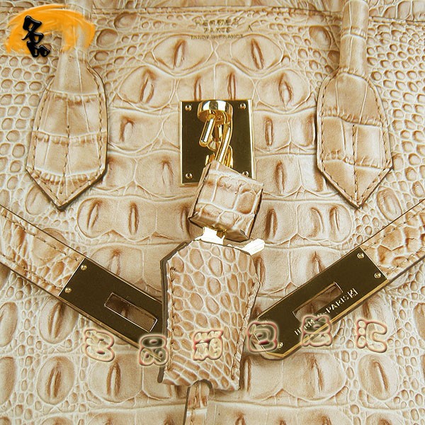 6088 愛馬仕女包 Hermes手提包 Hermes Birkin 鉑金包 鱷魚頭紋(30) 土黃色金扣