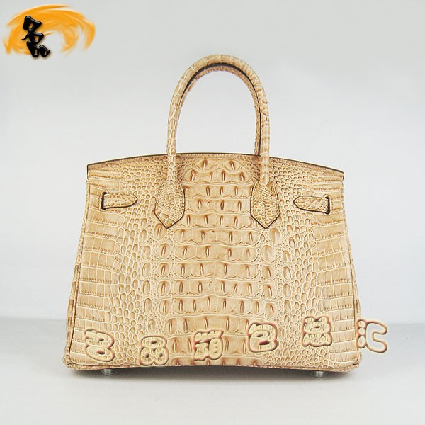 6088 愛馬仕女包 Hermes手提包 Hermes Birkin 鉑金包 鱷魚頭紋(30) 土黃色銀扣