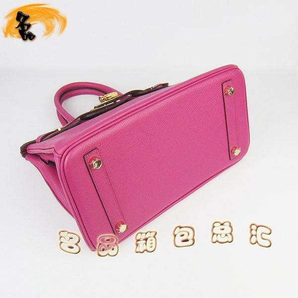 6088 愛(ài)馬仕女包 Hermes手提包 Hermes Birkin 鉑金包 荔枝紋(30) 桃紅色金扣