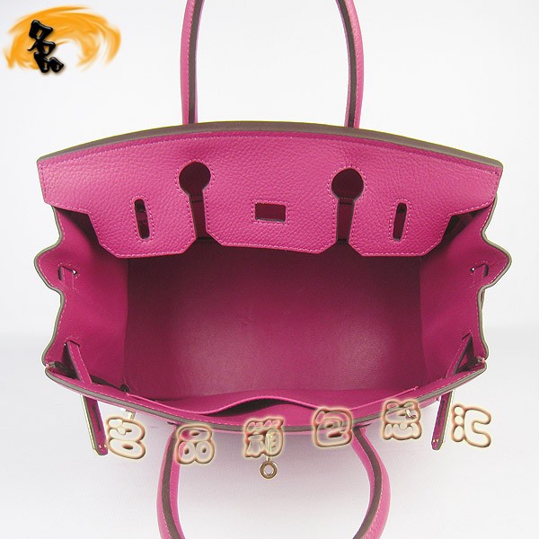 6088 愛(ài)馬仕女包 Hermes手提包 Hermes Birkin 鉑金包 荔枝紋(30) 桃紅色金扣