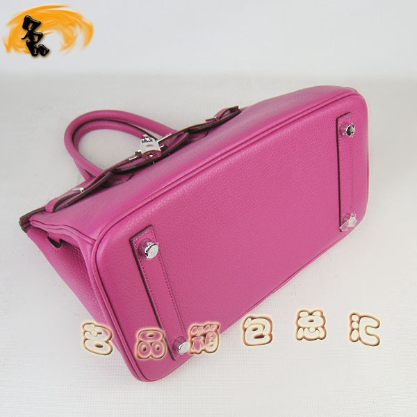 6088 愛馬仕女包 Hermes手提包 Hermes Birkin 鉑金包 荔枝紋(30) 桃紅色銀扣